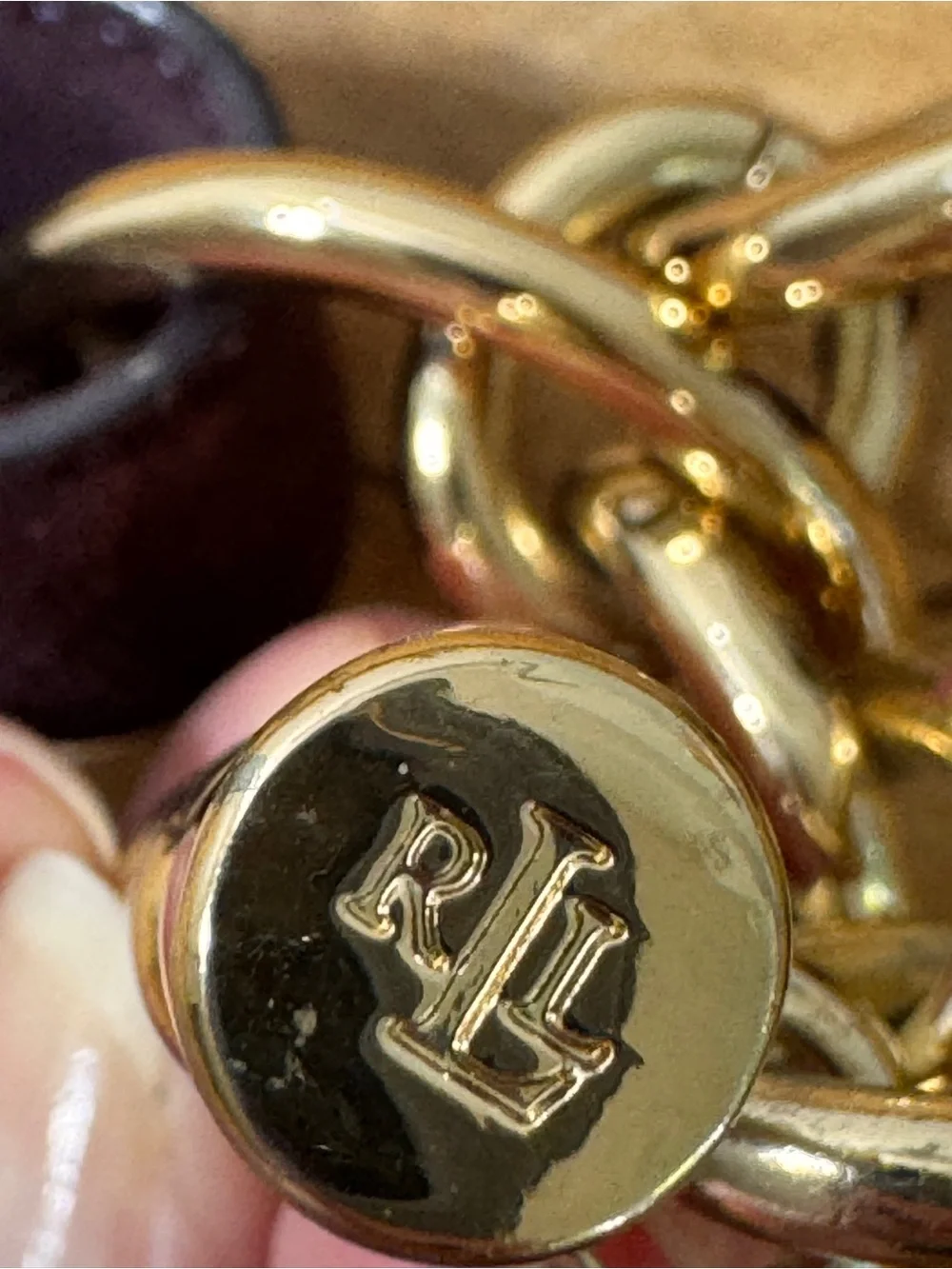 Ralph Lauren Gold Chain Accent Brown Leather & Plum Suede Women's Belt